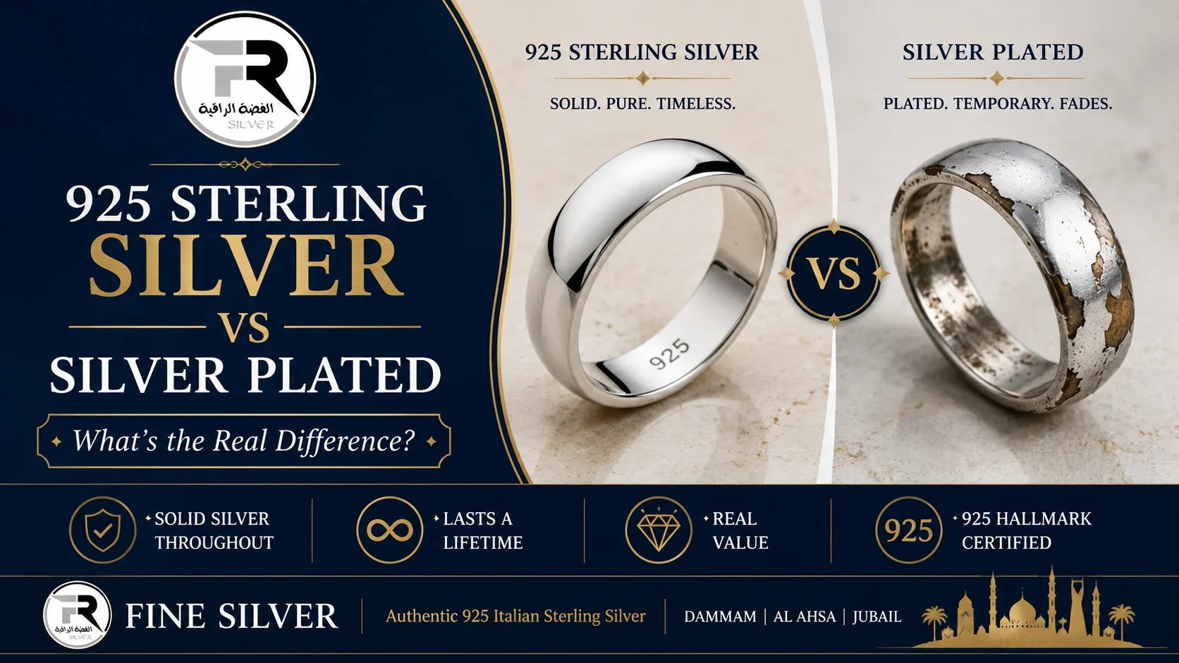 925 sterling silver vs silver plated jewelry — what's the real difference — Fine Silver Saudi Arabia