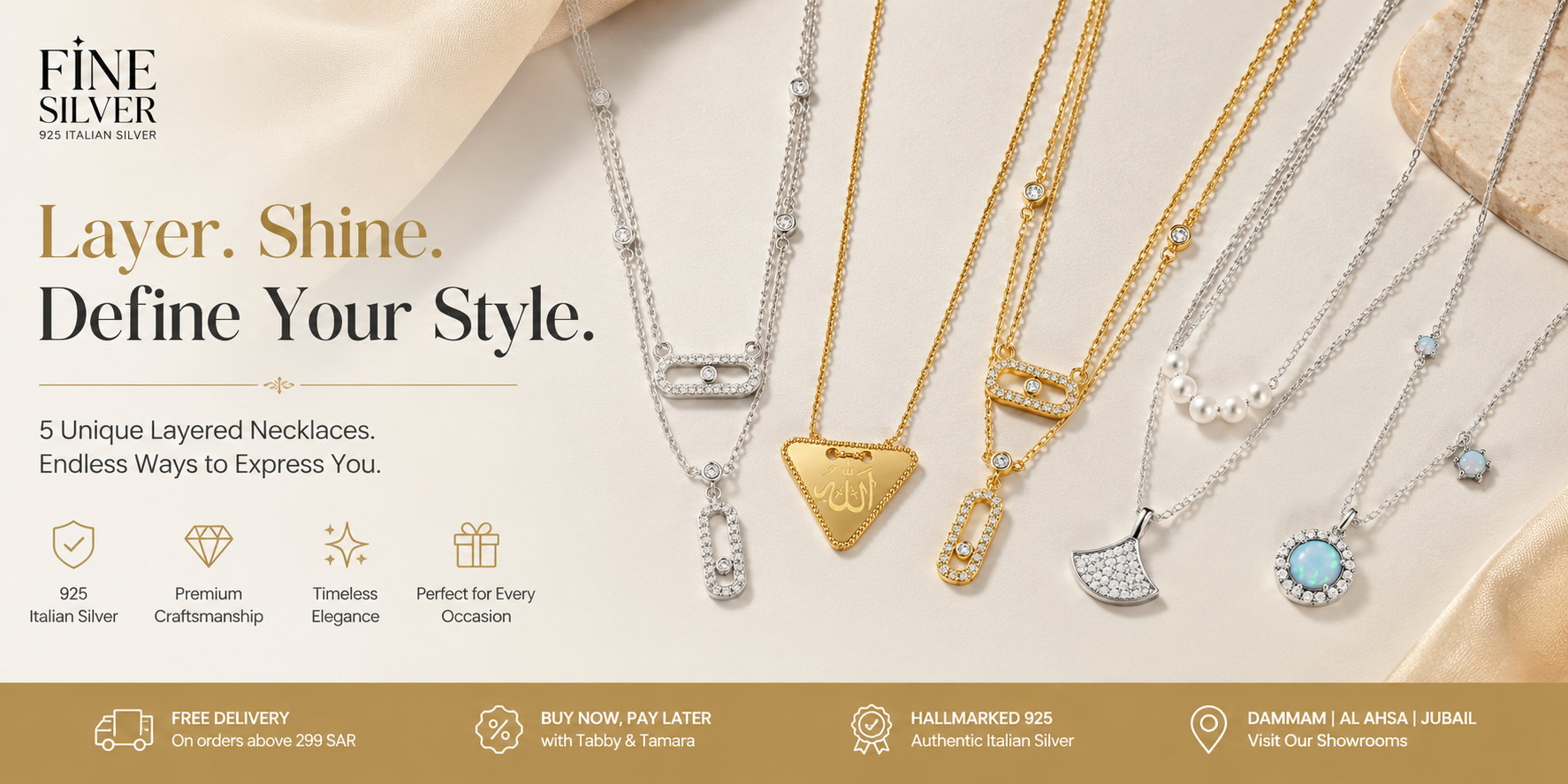 925 Italian Silver Layered Necklaces Saudi Arabia | Fine Silver KSA