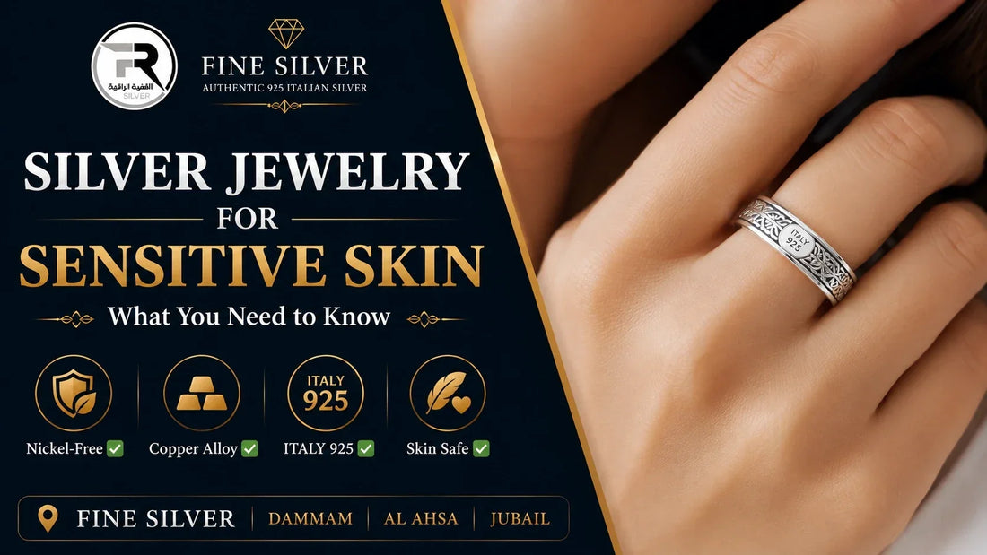 925 Italian sterling silver chain, bracelet and ring worn with a traditional white thobe – Fine Silver Saudi Arabia daily wear jewelry guide for sensitive skin