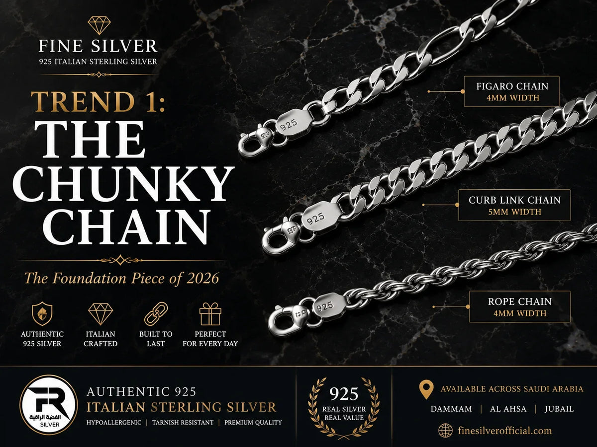 Complete 925 Italian sterling silver guide Saudi Arabia — chains rings bracelets hoops cuffs — Fine Silver Dammam
