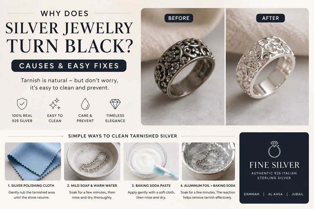 Why does silver jewelry turn black - causes and easy fixes infographic