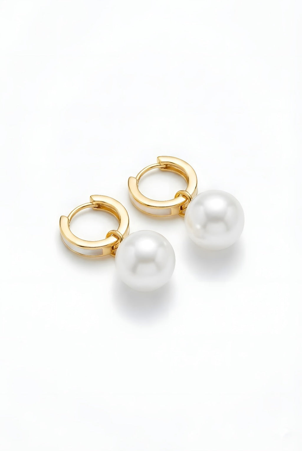Italian 925 Silver Gold-Plated Pearl Drop Huggie Hoop Earrings