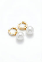 Italian 925 Silver Gold-Plated Pearl Drop Huggie Hoop Earrings