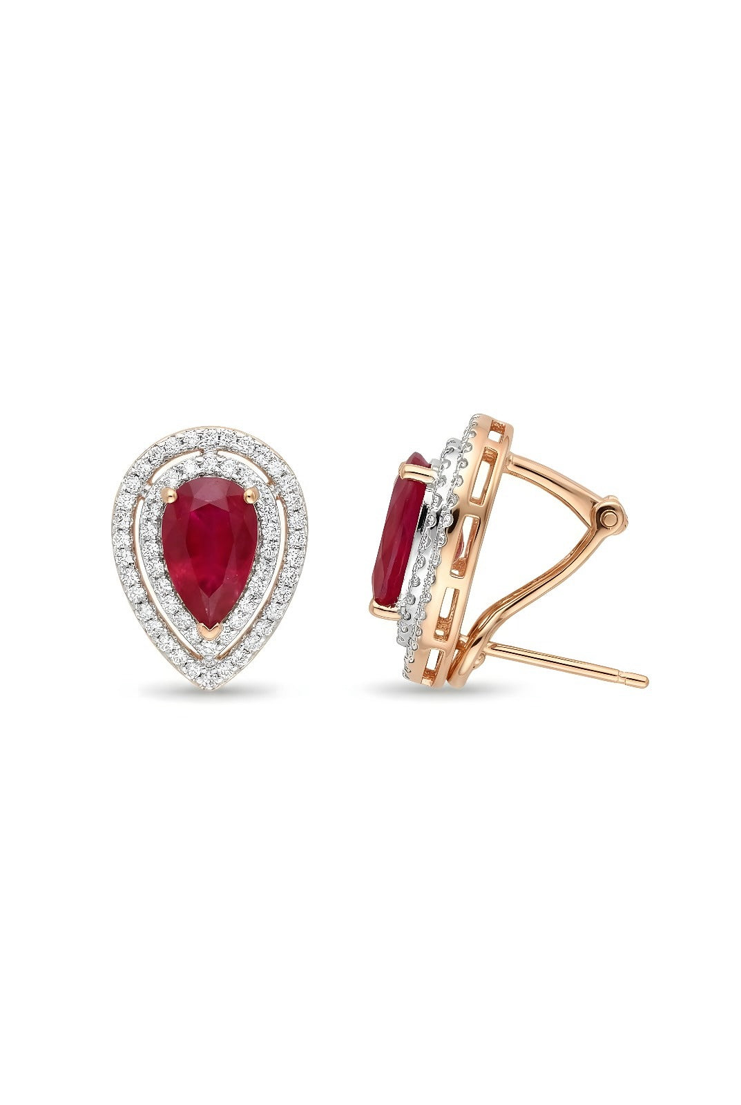 Gold Polished Silver Ruby &amp; American Diamond Pear Earrings