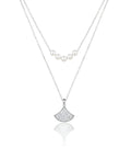 925 Sterling Silver Double Layer Pearl Necklace with Fan Pendant