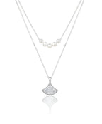 925 Sterling Silver Double Layer Pearl Necklace with Fan Pendant
