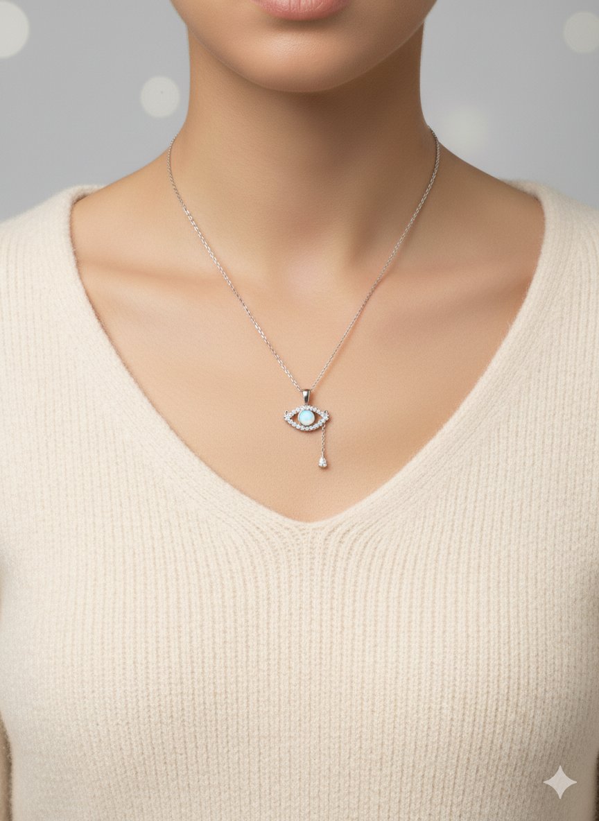 Dainty Opal Evil Eye Necklace | 925 Italian Silver