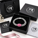 925 Italian sterling silver pink stone bracelet in Fine Silver gift box with certificate, polishing cloth and branded bag, KSA