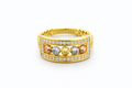 925 Italian Silver Gold-Plated Motion Ring with Tri-Tone Beads - Size 7