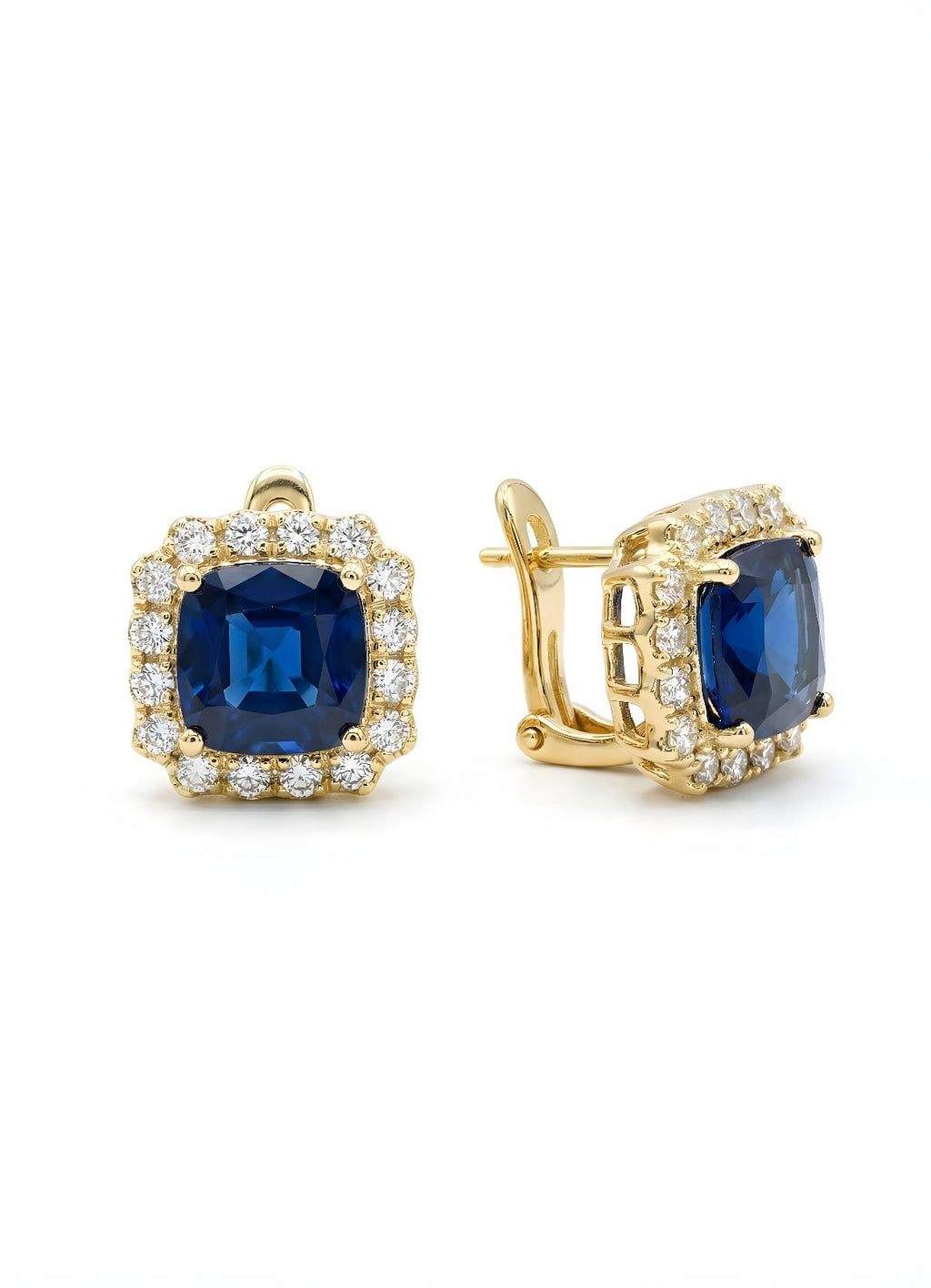Midnight Blue Halo Earrings - Gold Tone
