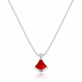 925 Sterling Silver Red Enamel "LOVE" Fan Pendant Necklace
