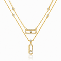 925 Sterling Silver Double Layered Zircon Geometric Pendant Necklace