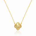 925 Sterling Silver Gold-Plated Clover Pendant Necklace with Guilloché Finish