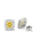 Square Yellow Halo Stud Earrings