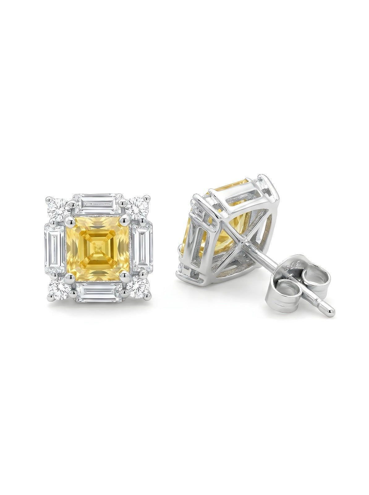 Square Yellow Halo Stud Earrings