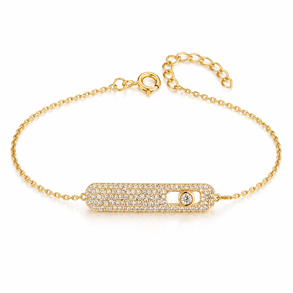925 Sterling Silver Gold Color Plated Micro-Pavé Bar Bracelet with Floating Zircon