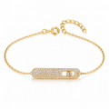 925 Sterling Silver Gold Color Plated Micro-Pavé Bar Bracelet with Floating Zircon