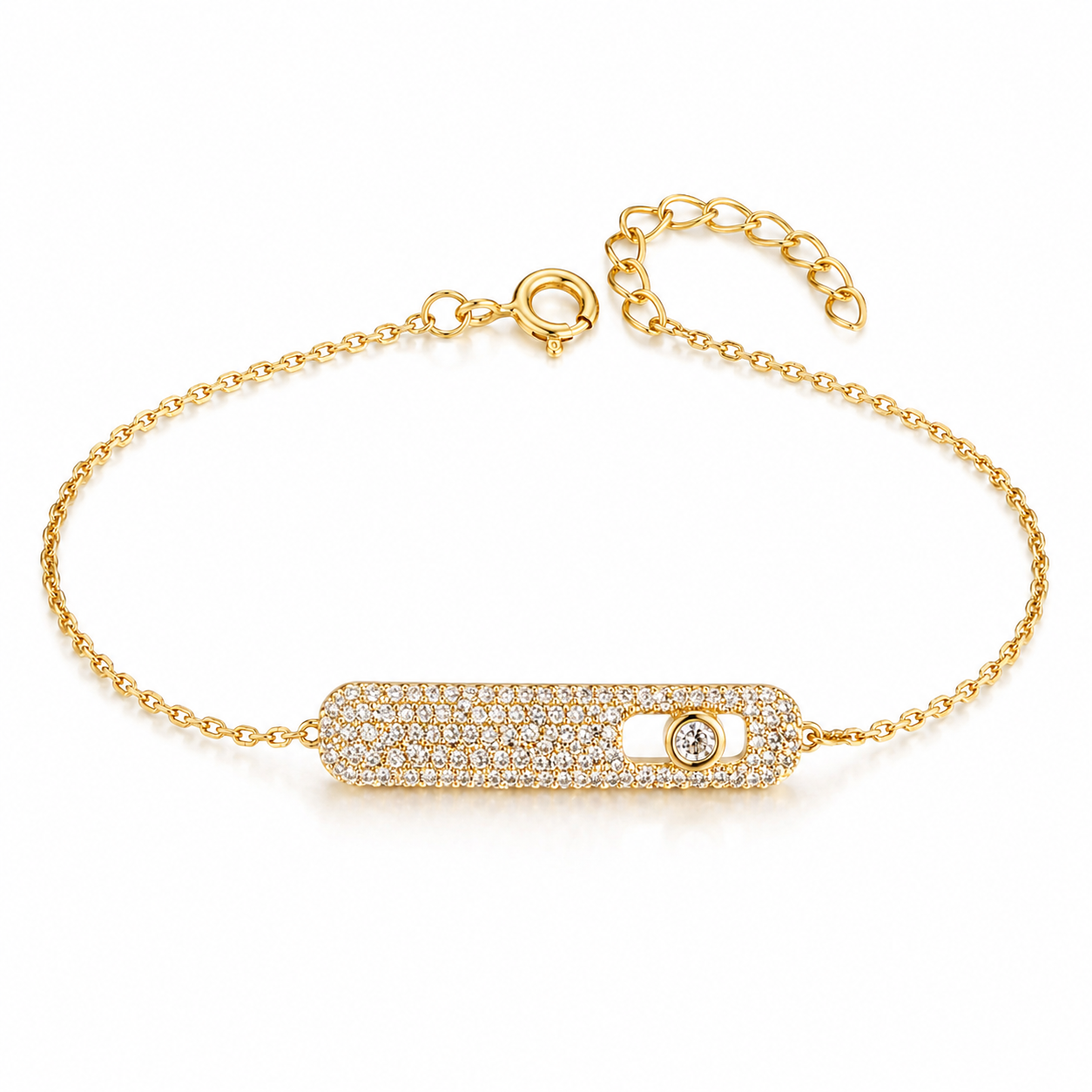 925 Sterling Silver Gold Color Plated Micro-Pavé Bar Bracelet with Floating Zircon
