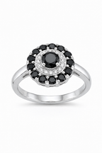 925 Italian Silver Halo Ring with Black &amp; White Zircon Stones