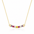 925 Sterling Silver Gold-Plated Rainbow Zirconia Curved Bar Necklace