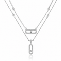 Luxury 925 Sterling Silver Double Layer Moving Zircon Pendant Necklace