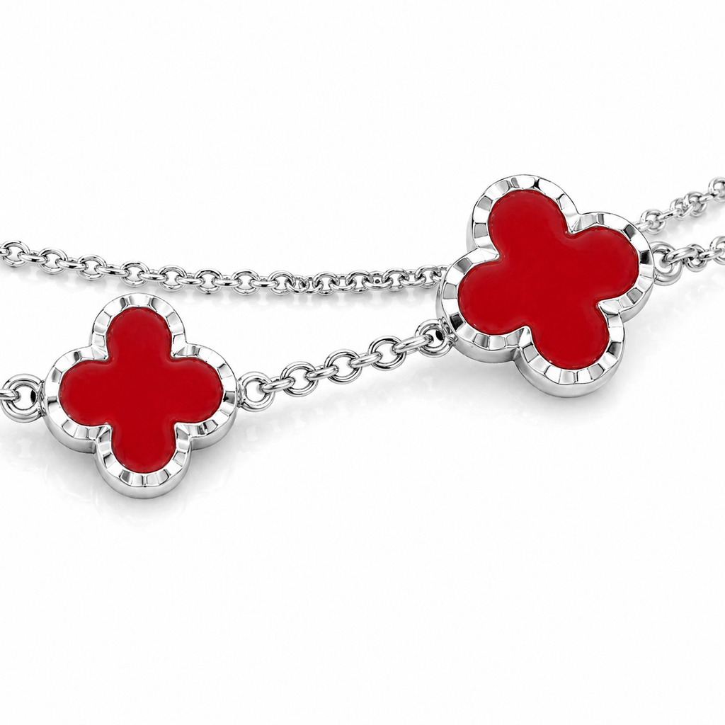 925 Sterling Silver Triple Red Clover Station Bracelet – Alhambra Inspired