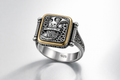 925 Italian Silver Men's Ring with Ancient Warrior Motif &amp; Gold Tone Accent - Size 11.5