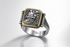 925 Italian Silver Men's Ring with Ancient Warrior Motif &amp; Gold Tone Accent - Size 11.5