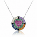 925 Sterling Silver Rainbow Pavé Heart Medallion Necklace