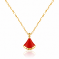 925 Sterling Silver Red Enamel "LOVE" Fan Pendant Necklace - Gold Color Plated