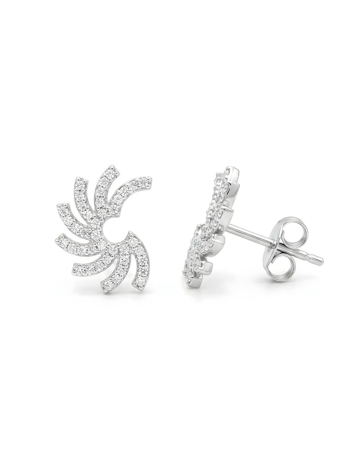 Sparkling Silver Pave Swirl Stud Earrings