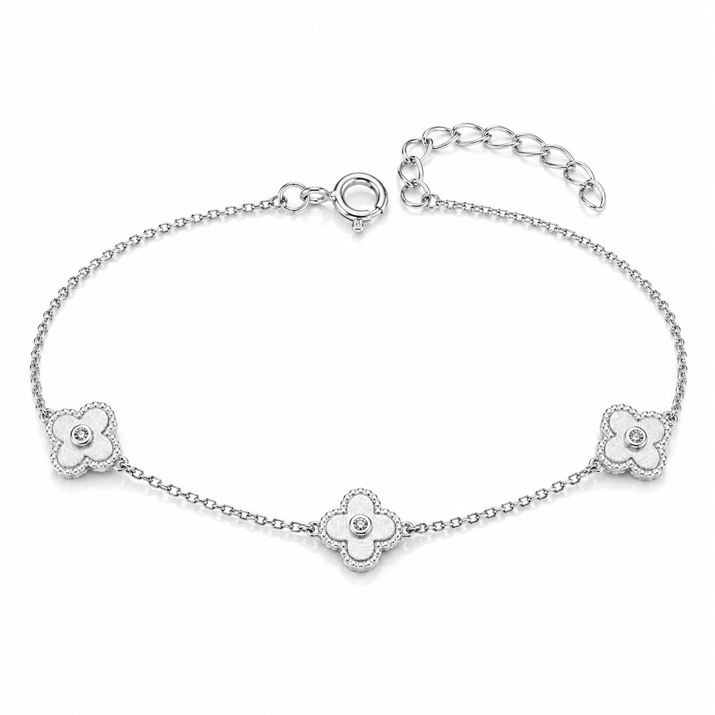 925 Sterling Silver Triple Clover Station Bracelet – Alhambra Inspired