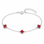 925 Sterling Silver Triple Red Clover Station Bracelet – Alhambra Inspired