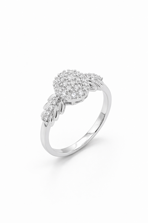 925 Italian Silver Leaf Design Cluster Ring with Zircons - Size 6.5