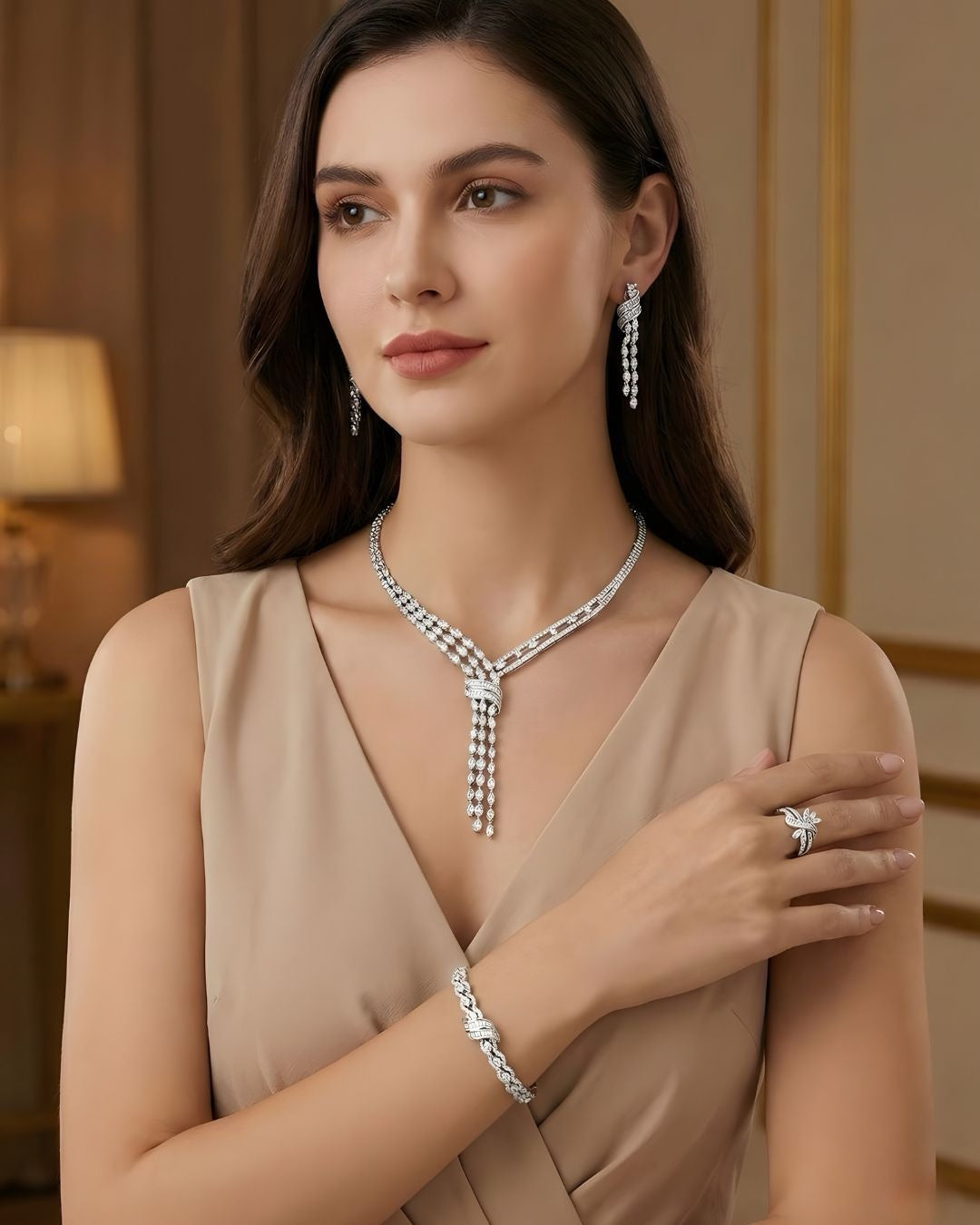 4-Piece Silver Tone Ribbon Jewelry Sett