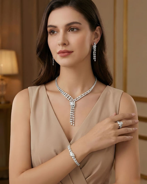 4-Piece Silver Tone Ribbon Jewelry Sett