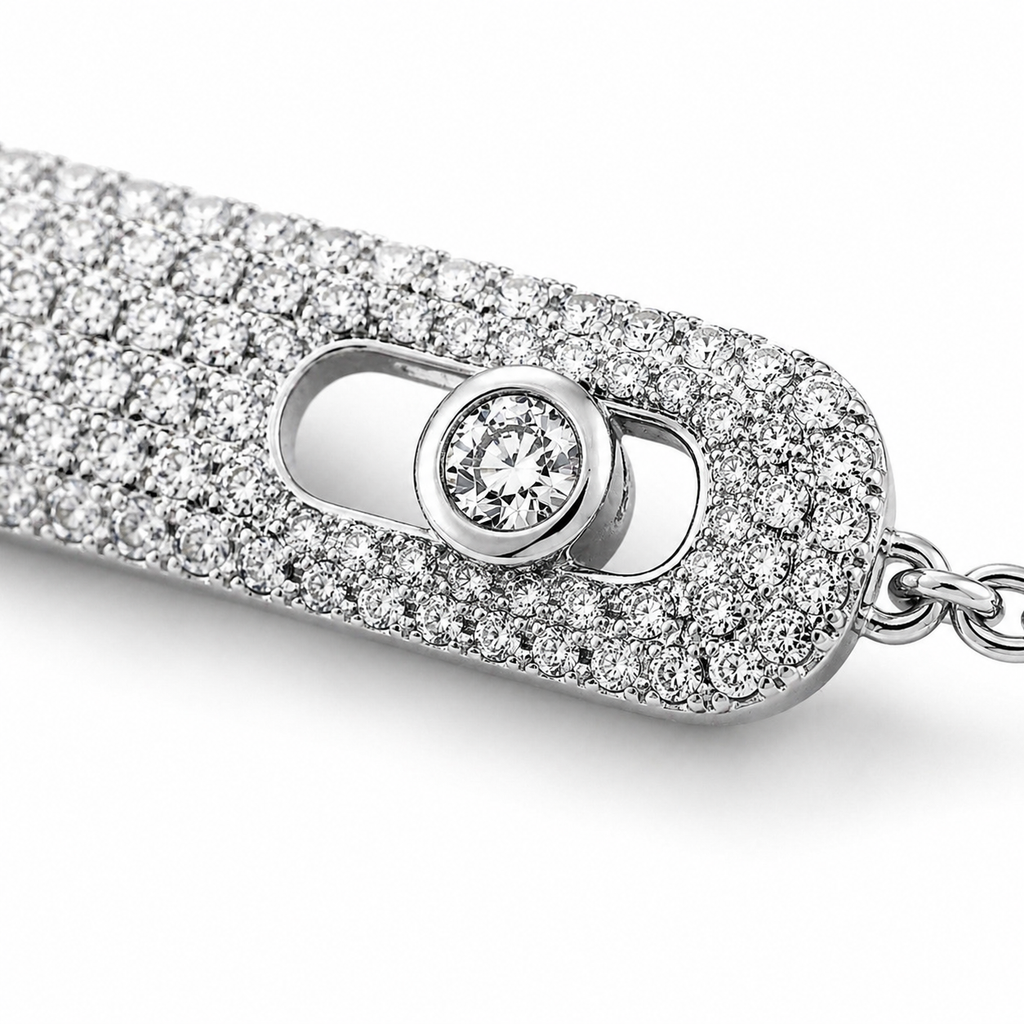 925 Sterling Silver Micro-Pavé Bar Bracelet with Floating Zircon
