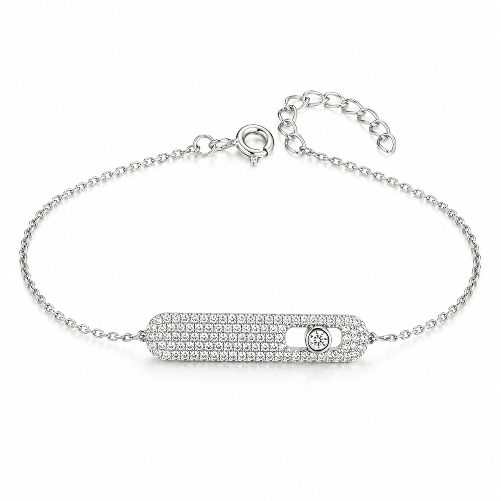 925 Sterling Silver Micro-Pavé Bar Bracelet with Floating Zircon