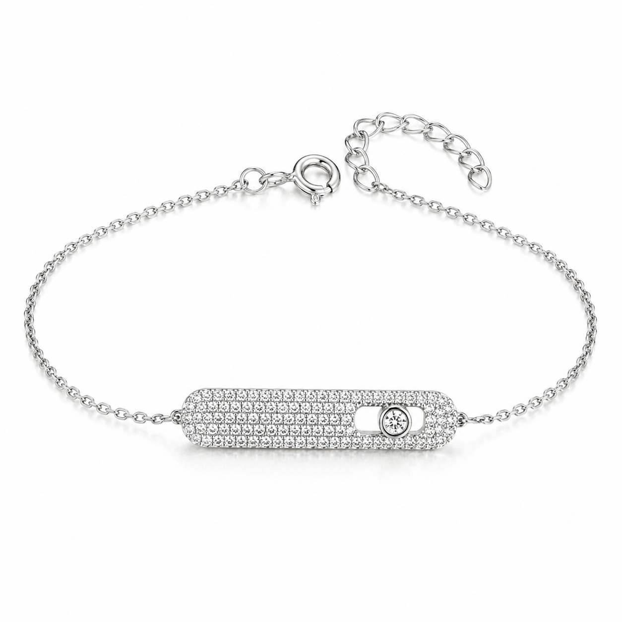 925 Sterling Silver Micro-Pavé Bar Bracelet with Floating Zircon
