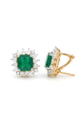 Emerald Green Cushion-Cut Halo Earrings with Italian Silver Settings &amp; Omega Back