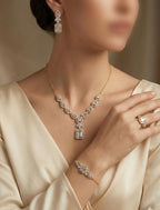 Italian 925 Silver Gold Polished Emerald-Cut Jewelry Set (4-Piece)