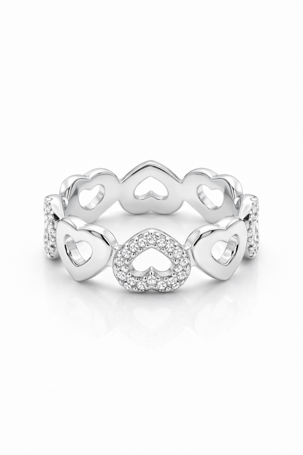 925 Italian Silver Heart Eternity Ring with Pave Zircons - Size 7