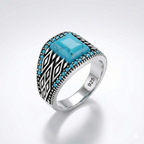 925 Italian Silver Men's Ring with Square Turquoise (Firoza)