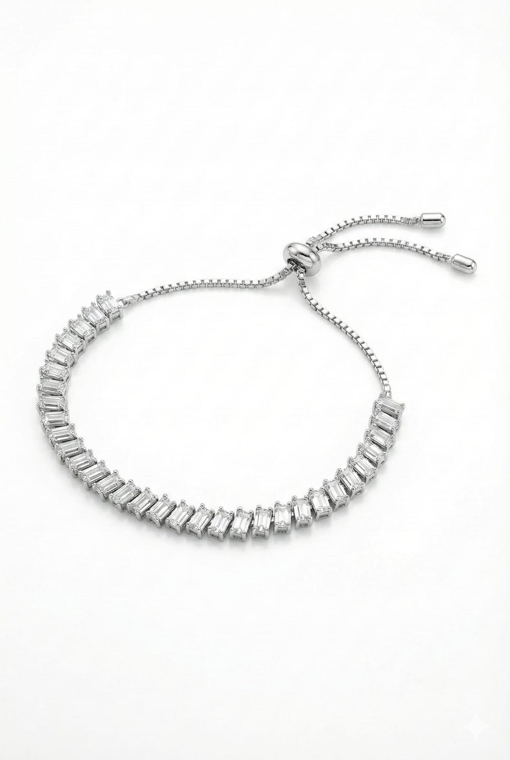 925 Italian Silver Baguette-Cut Adjustable Slider Bracelet