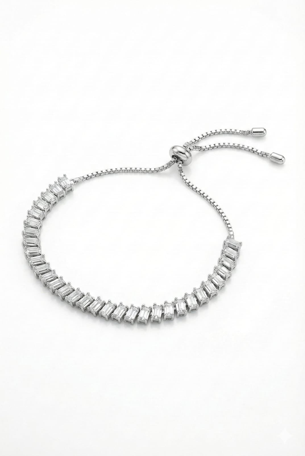 925 Italian Silver Baguette-Cut Adjustable Slider Bracelet