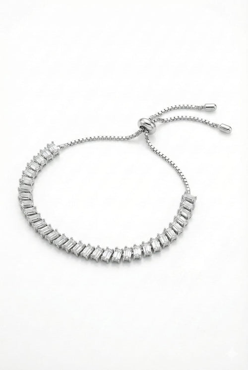 925 Italian Silver Baguette-Cut Adjustable Slider Bracelet