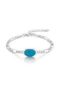 925 Italian Silver Figaro Bracelet with Blue Oval Resin Stone