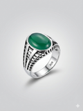 925 Italian Silver Men's Ring with Oval Green Agate &amp; Modern Ladder Cutout Design
