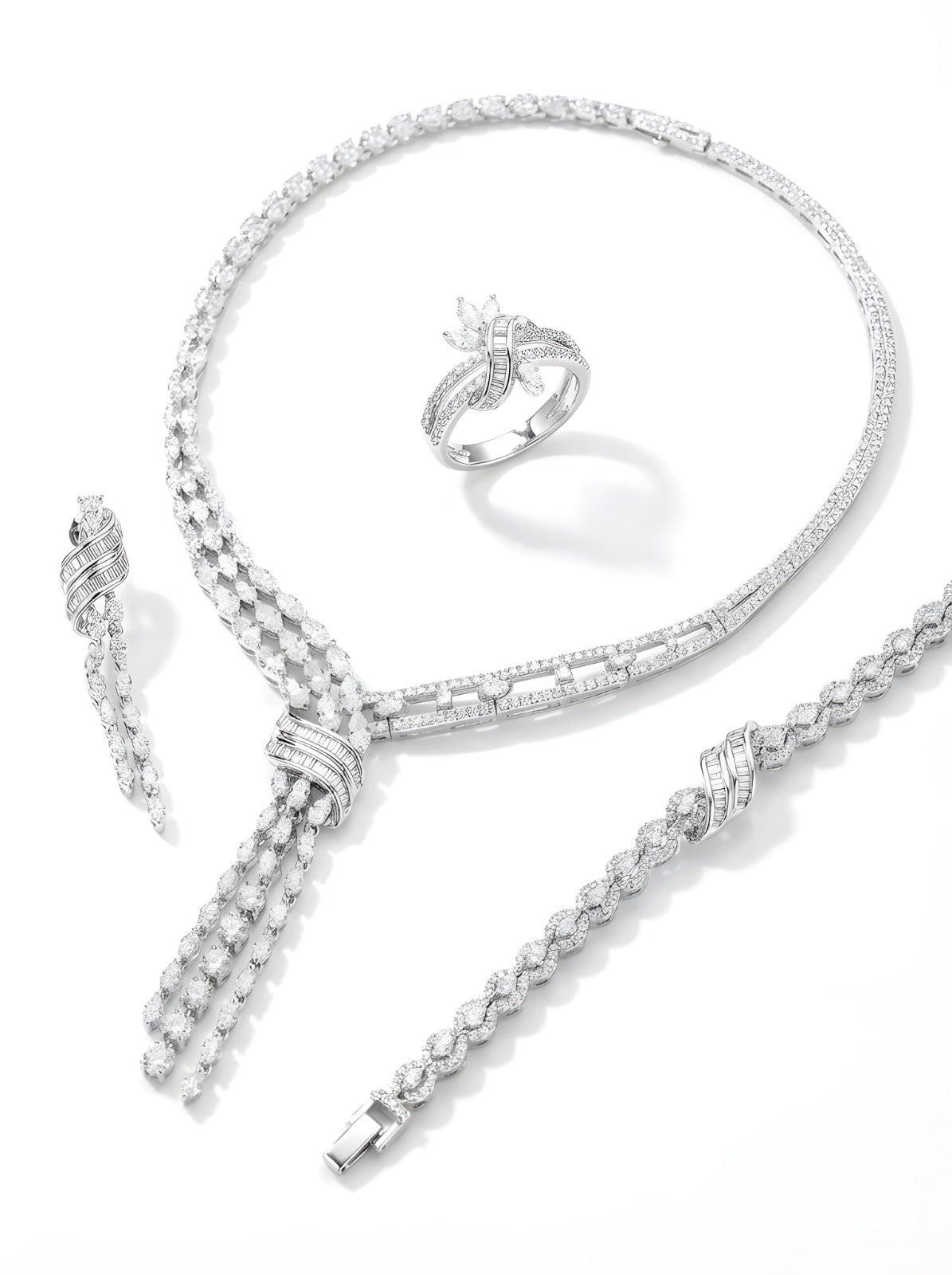 4-Piece Silver Tone Ribbon Jewelry Sett