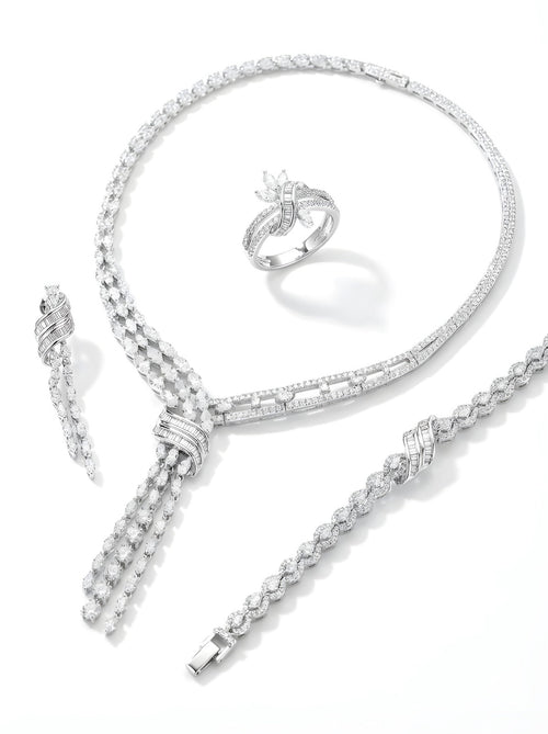 4-Piece Silver Tone Ribbon Jewelry Sett